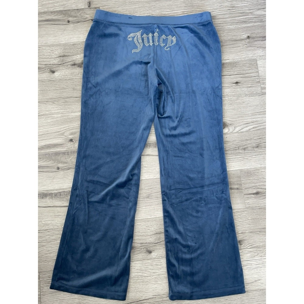 Juicy Couture OG Bling Velour Track Pants Midnight Sea Blue Size Large Y2K NWT